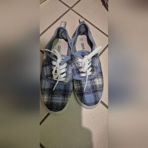 Ladies Blue Plaid Sneakers